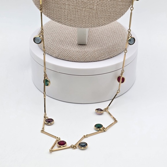 Vtg SWAROVSKI Station Necklace Multi-Color Crystals‎ 18k Yellow Gold Plate 36" - Picture 6 of 14